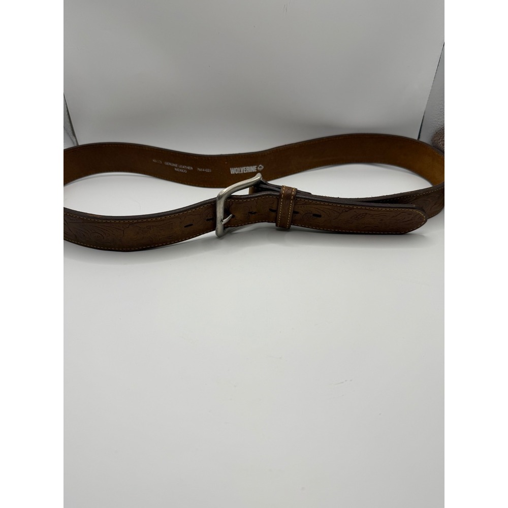 Wolverine Mens Belt 40 Brown Genuine Leather Floral Embossed Western Work